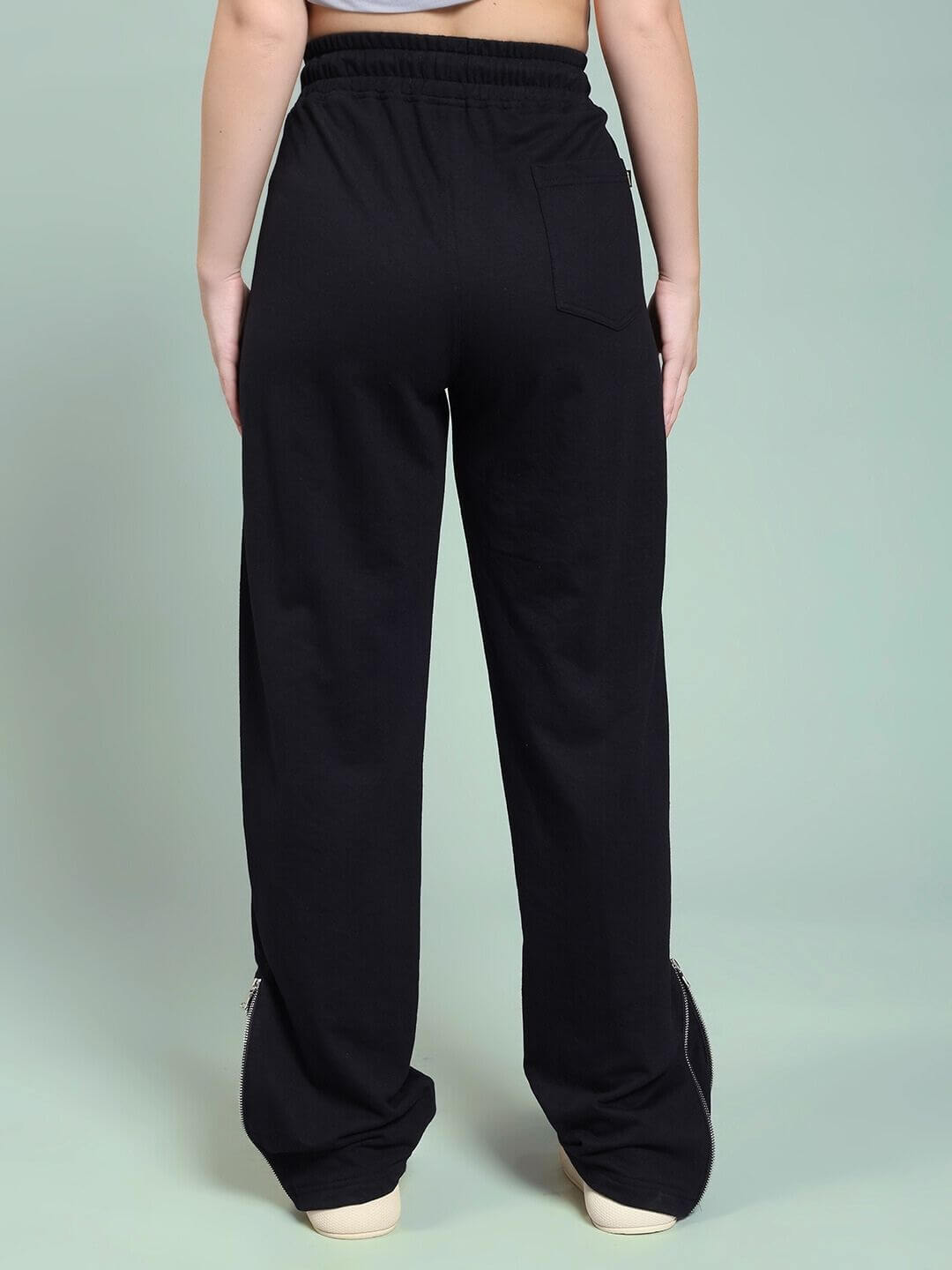 Back view of WOMEN JOSS WINS RELAXED-FIT JOGGER BLACK showing relaxed silhouette and soft fabric.