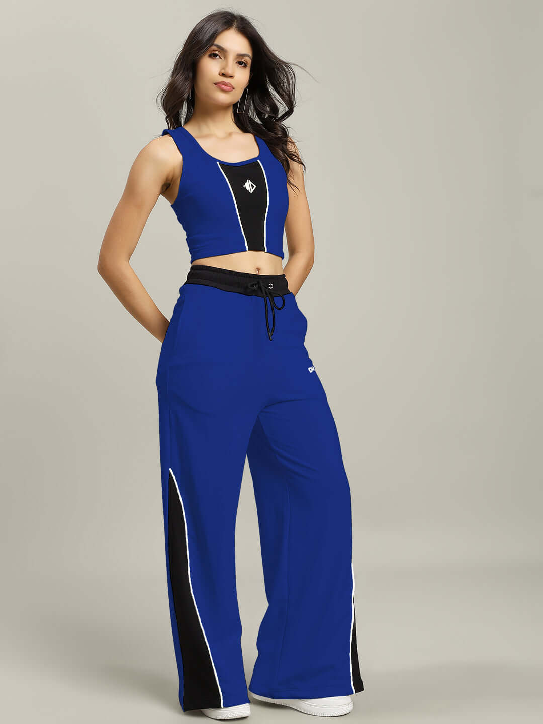 Women's Larissa Co-Ord Set in royal blue and black, featuring a premium cotton blend fabric with stylish design for casual wear.