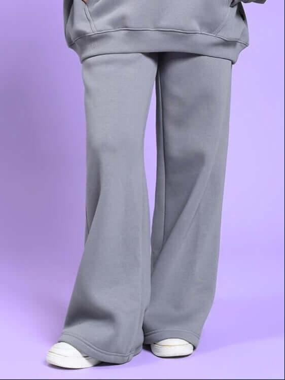 WOMEN'S MAKE IT HAPPEN COTTON FLEECE JOGGER GREY displayed against a purple background.
