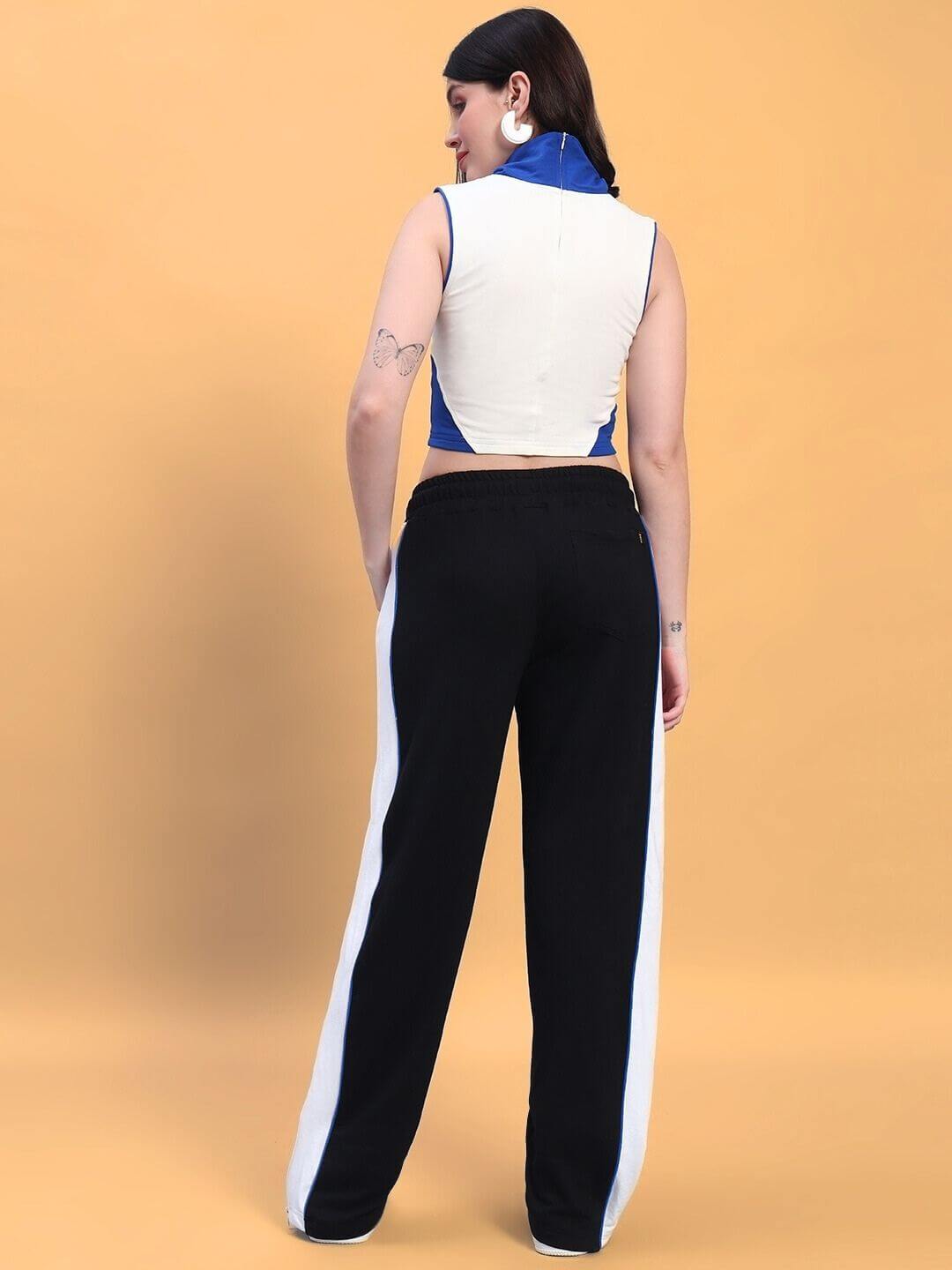 Back view of WOMEN'S MYSKY CO-ORD SET WHITE ROYAL BLUE on a model