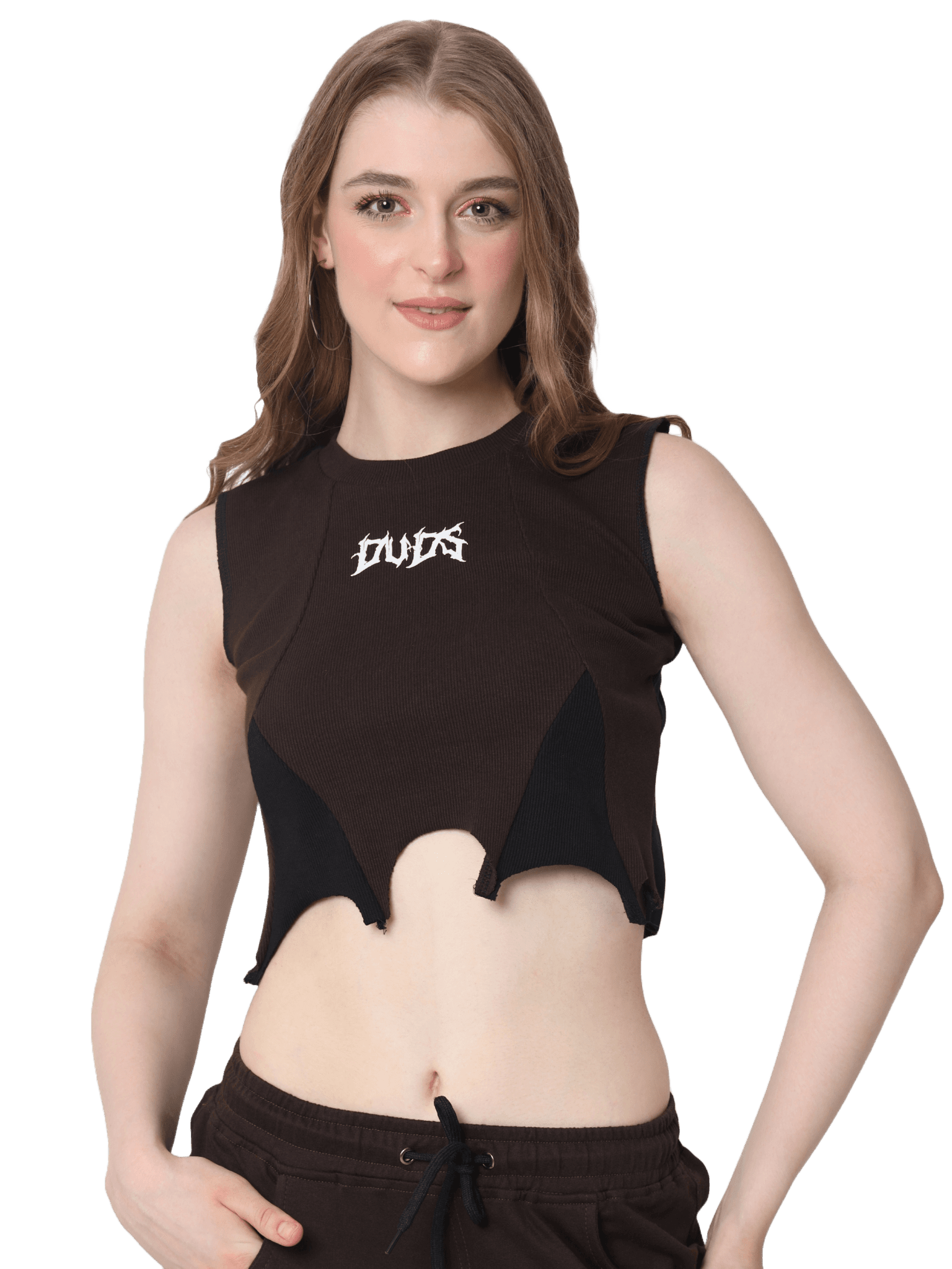 Model wearing WOMEN'S ODDY COTTON CO-ORD SET BROWN showcasing stylish and comfortable minimalist fashion with an earthy charm.