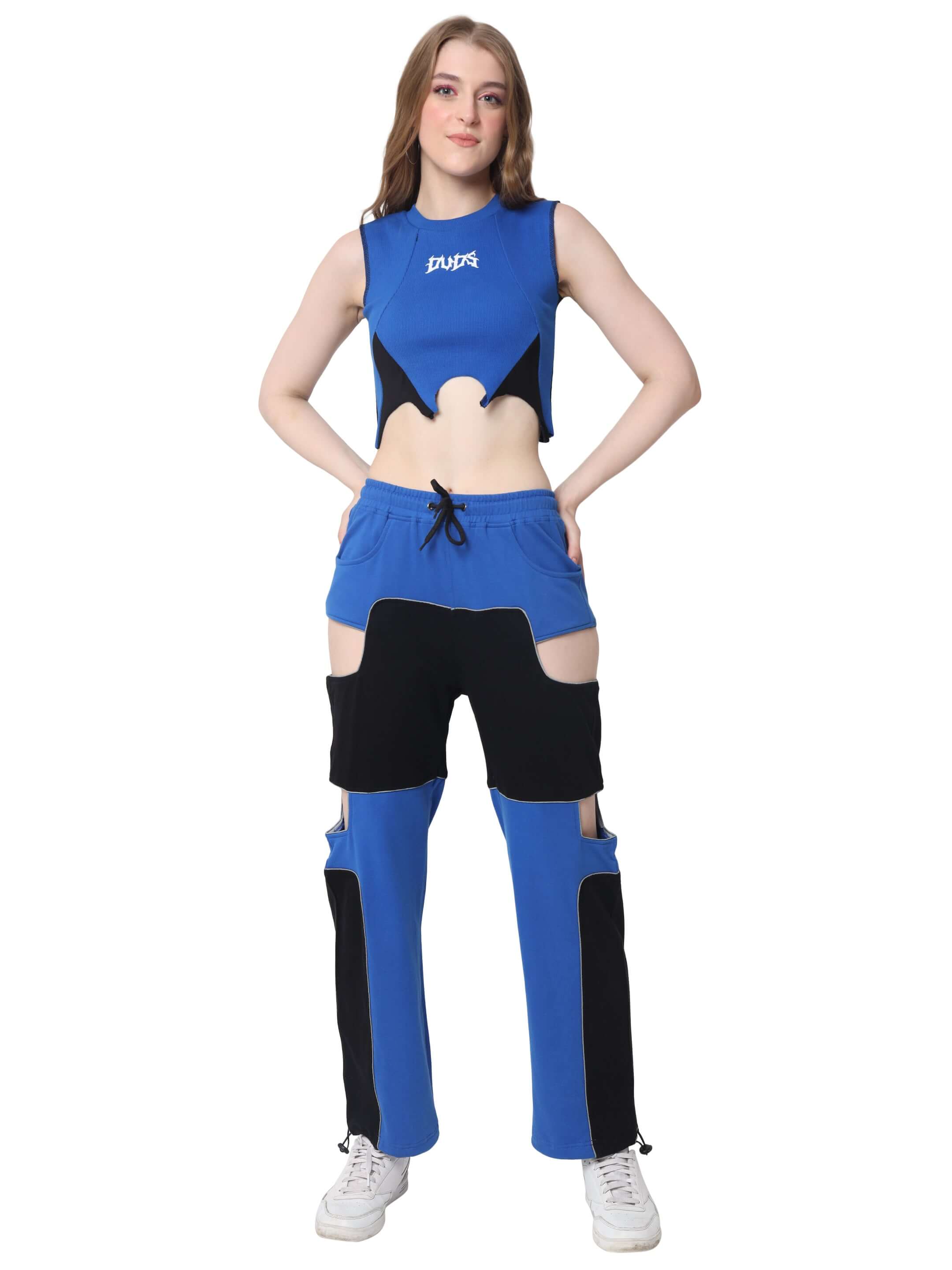 Women's Oddy Co-ord Set in Blue, stylish premium cotton outfit with unique design and reflector detail, made in India.
