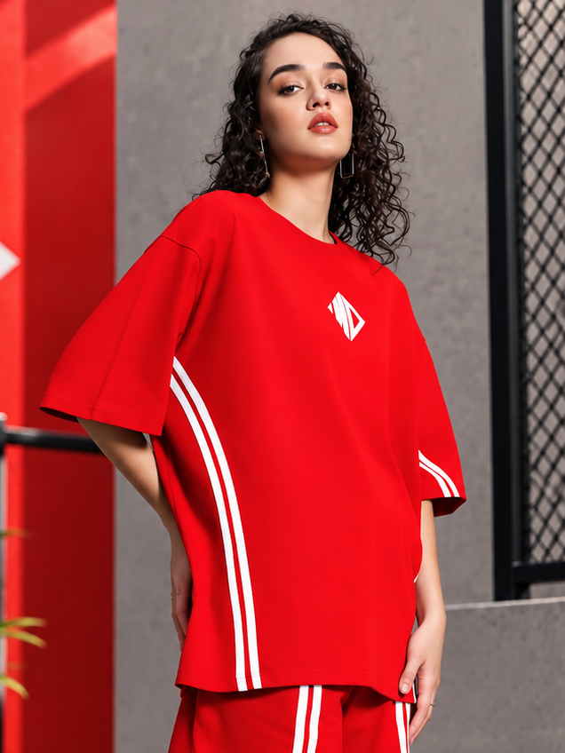 WOMEN'S OUTLOOK OVER-SIZED T-SHIRT RED - Wearduds, view 2