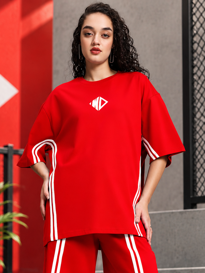 WOMEN'S OUTLOOK OVER-SIZED T-SHIRT RED - Wearduds, view 1