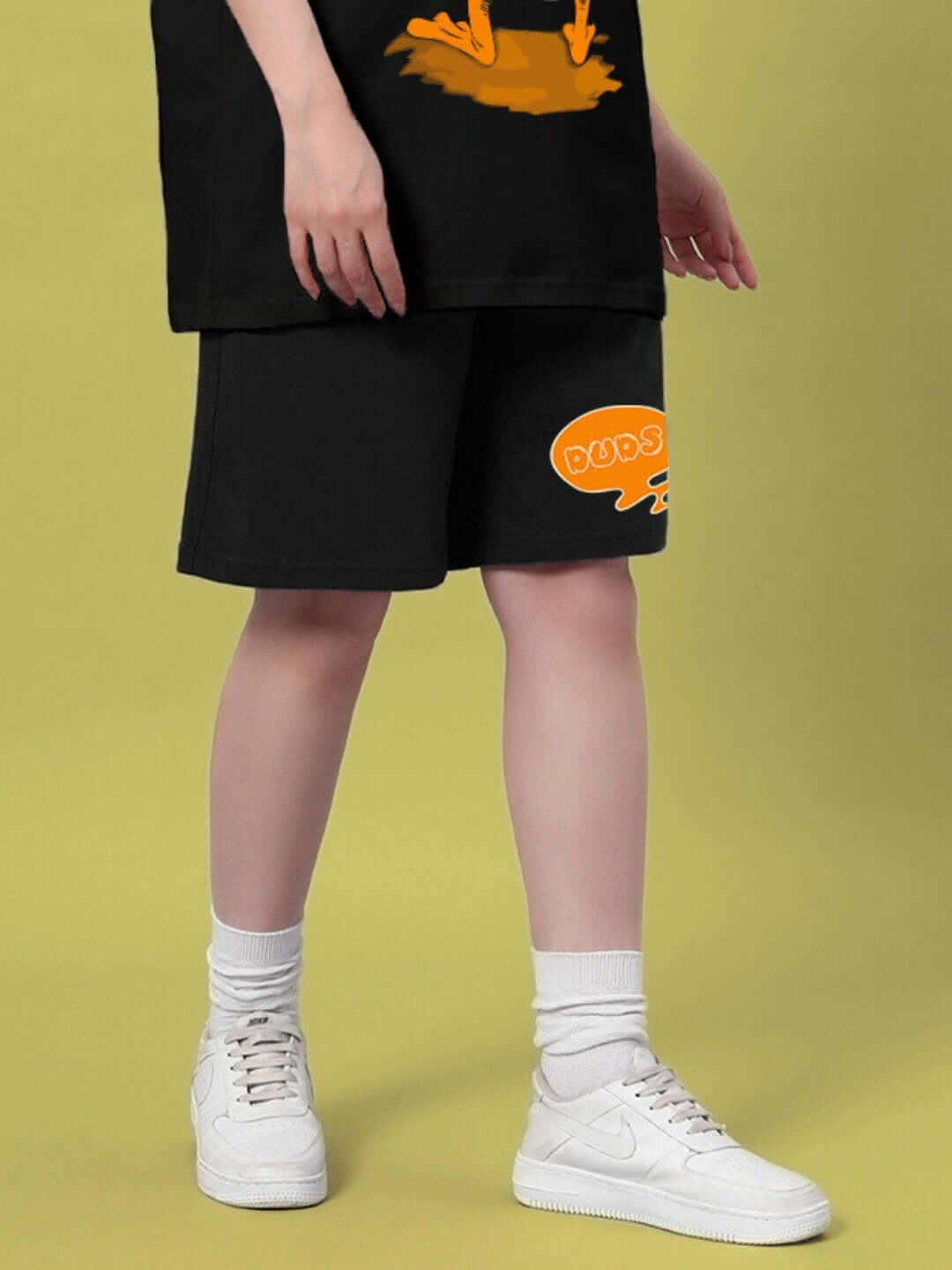 Women's black Quack Off summer shorts with graphic design, customizable for perfect fit, by DUDS.