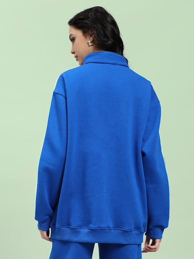 Back view of WOMEN'S RAPID STRIDE COTTON FLEECE JACKET ROYAL BLUE showcasing premium fabric and comfortable fit.