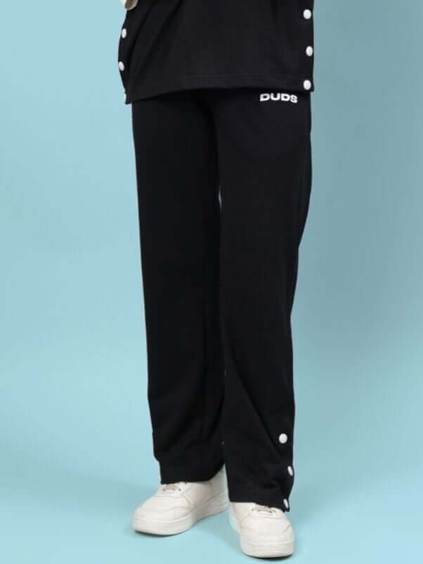 Stylish black Wesent relaxed-fit women's jogger by DUDS, featuring a custom fit option, perfect for comfortable and casual wear.
