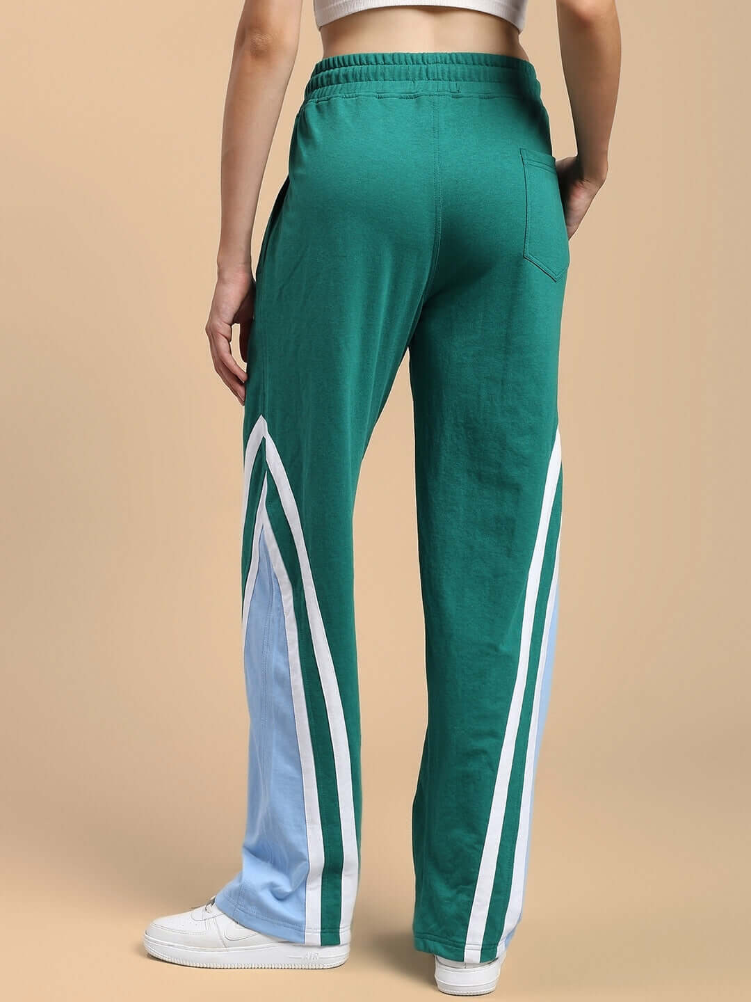 Back view of WOMENS RIO ONE RELAXED FIT JOGGERS TEAL GREEN, showcasing stylish design and relaxed fit. Perfect for athleisure wear.