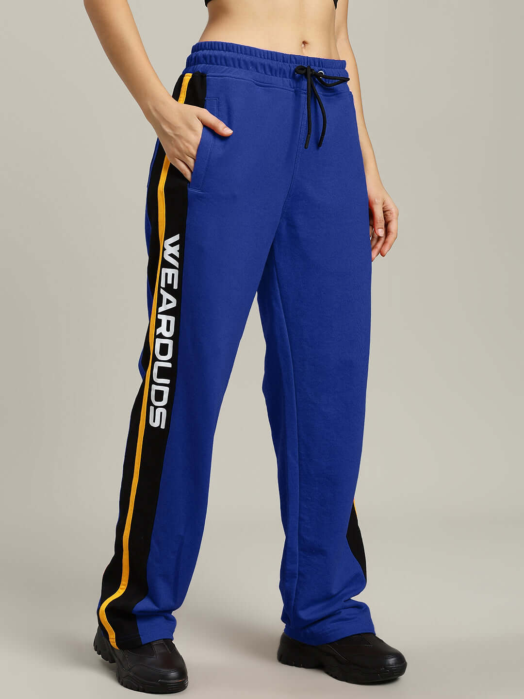 WOMENS ROGER RELAXED-FIT JOGGERS BLUE with elastic waistband and side pockets, featuring breathable fabric and casual style for women.