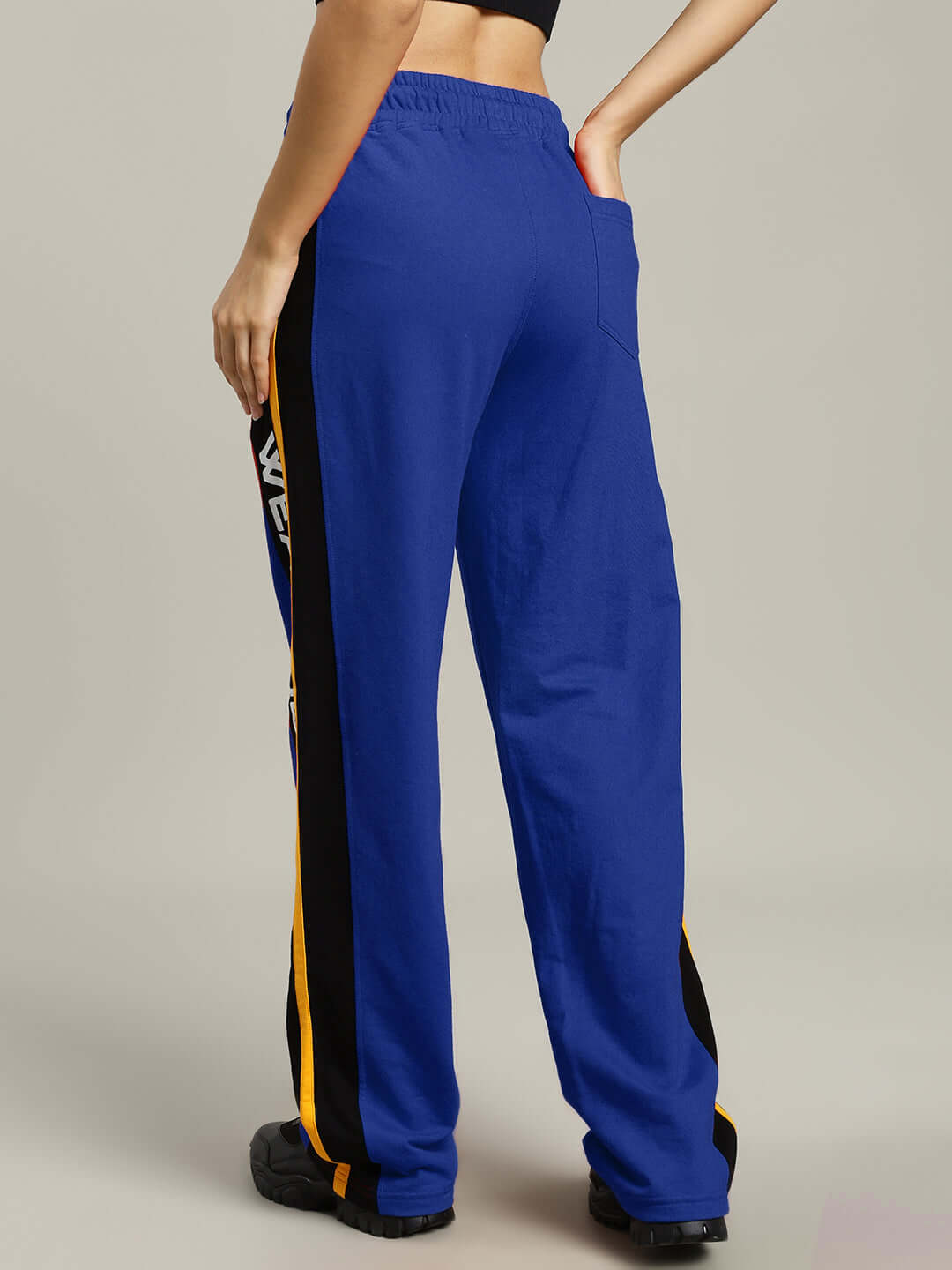 Back view of WOMENS ROGER RELAXED-FIT JOGGERS BLUE showcasing style and comfort.