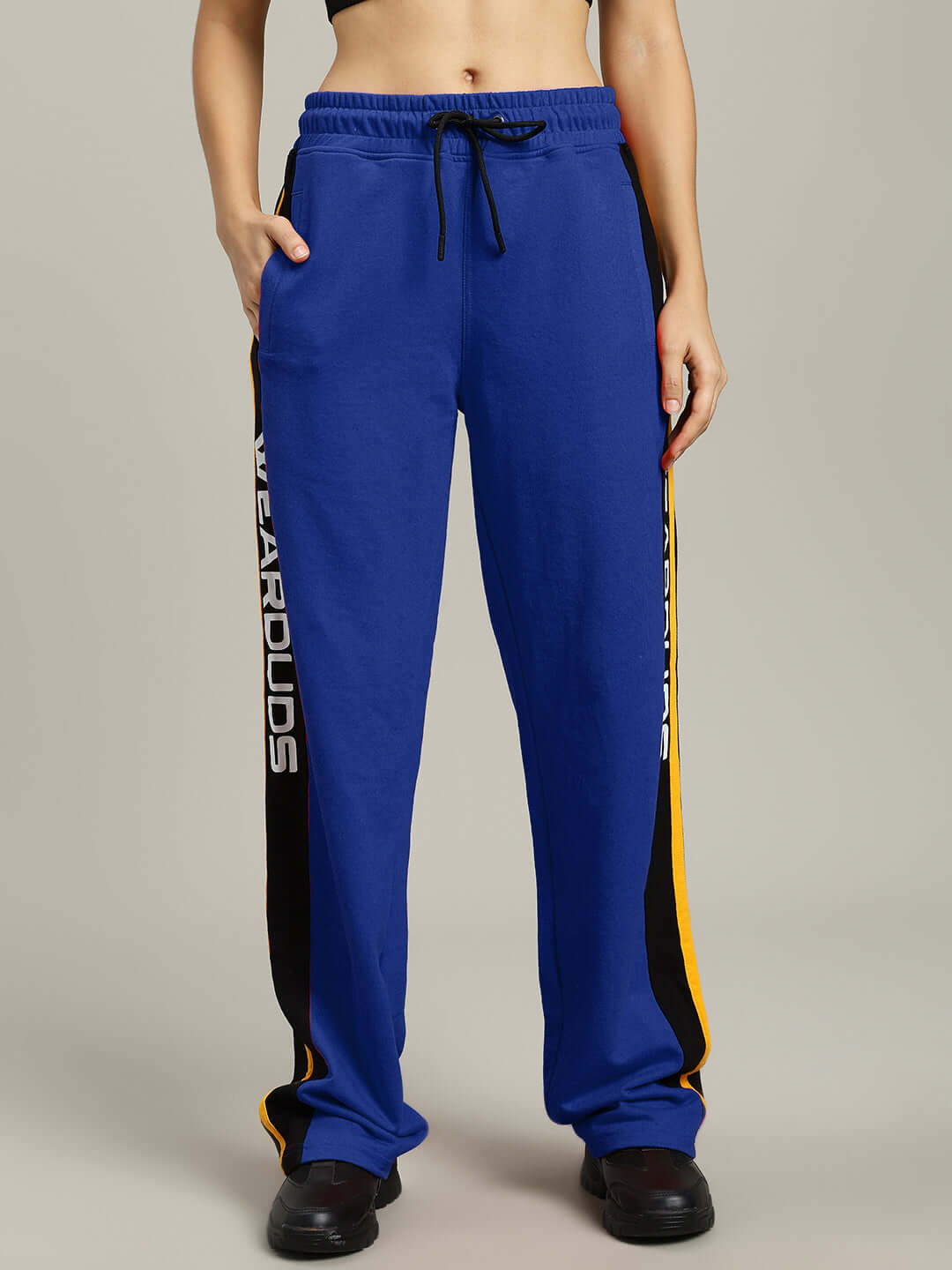 WOMENS ROGER RELAXED-FIT JOGGERS BLUE, soft breathable fabric, elastic waistband, vibrant blue joggers, comfortable casual fashion.
