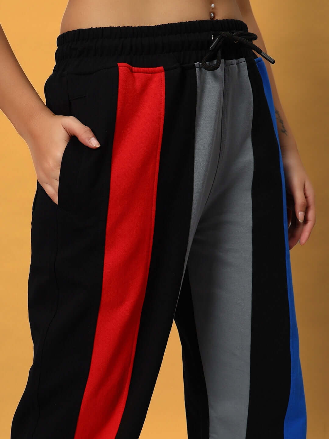 Women's multi-colored relaxed fit joggers with drawstring; made-to-order from DUDS, featuring custom size options.