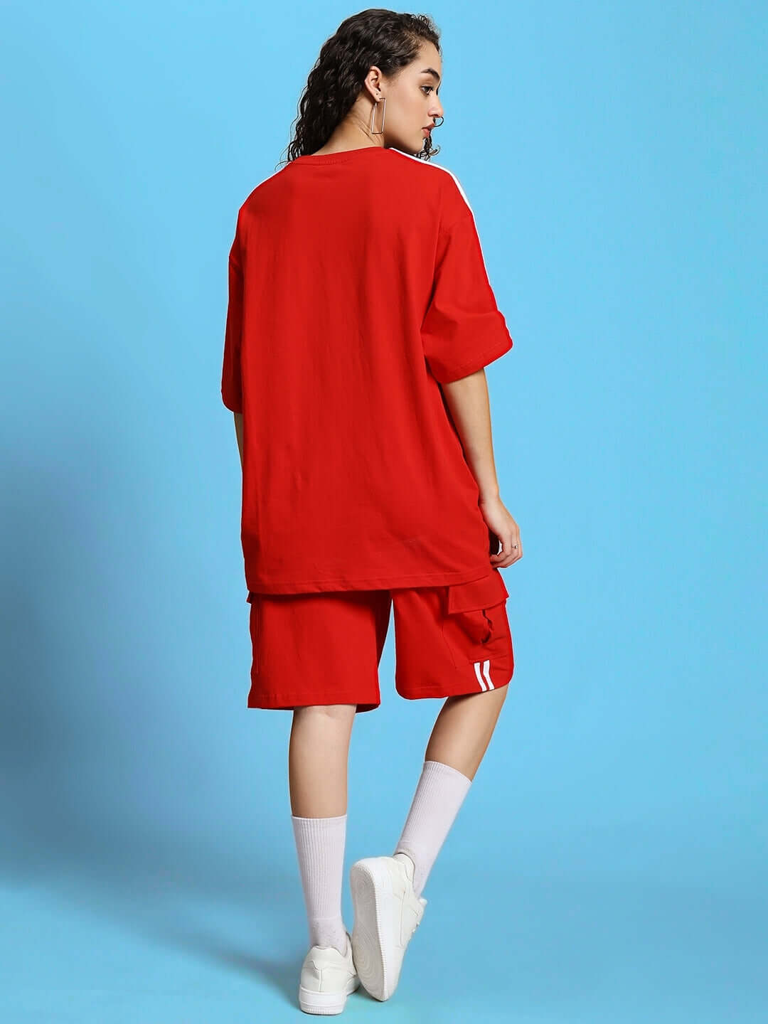 Woman wearing WOMEN'S SCOTIA SUMMER CO-ORD SET RED for a stylish summer look
