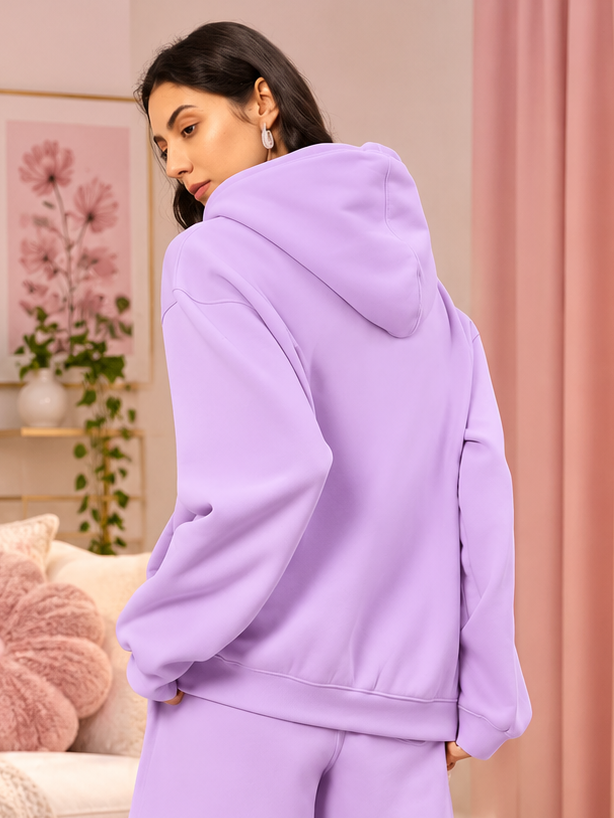 WOMENS SILENT HUG PRINTED FLEECE HOODIE LILAC