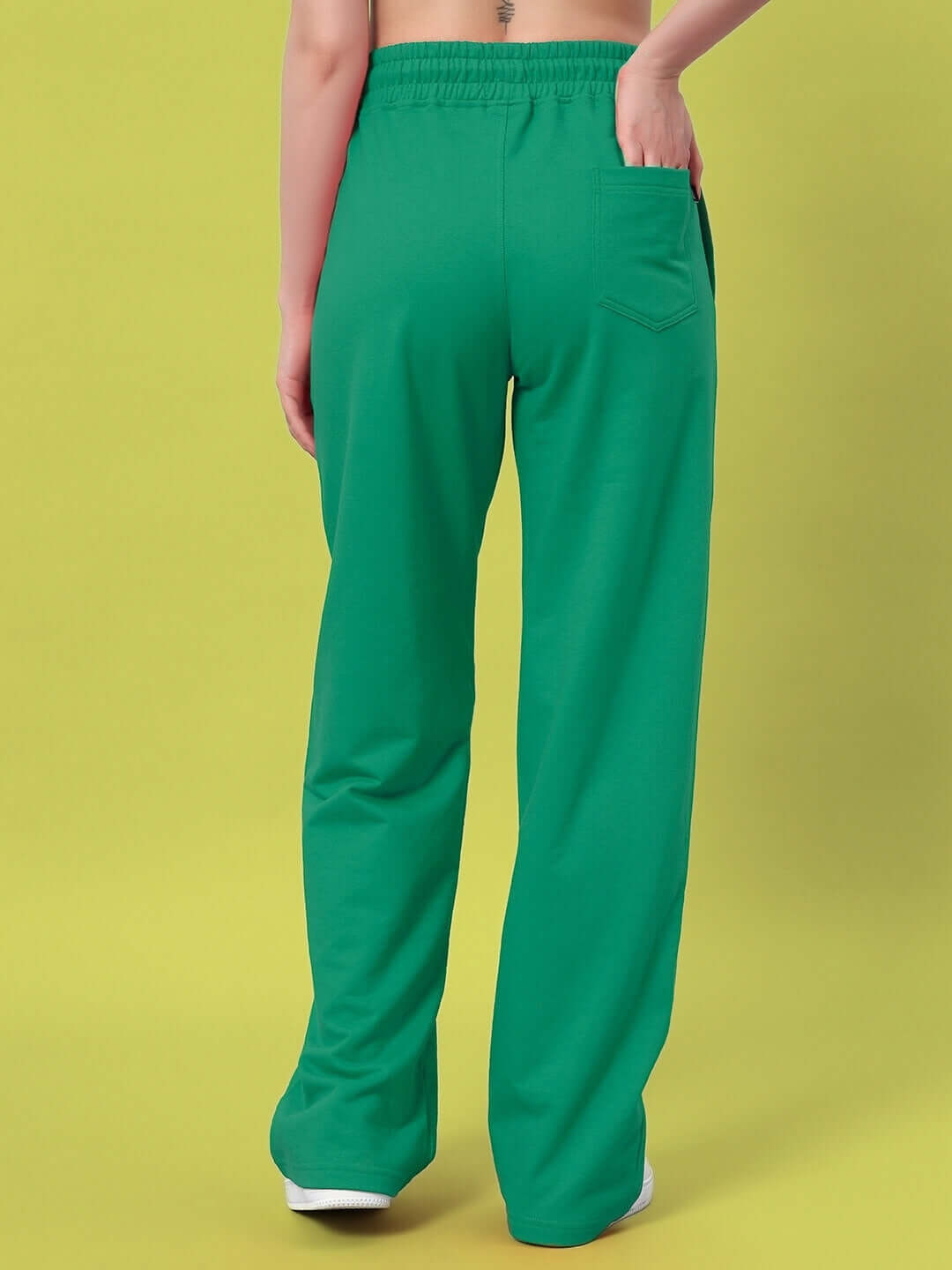 Back view of WOMEN'S SMUG GARFIELD RELAXED FIT JOGGER GREEN with cozy fit on a model, showcasing breathable cotton-blend fabric.