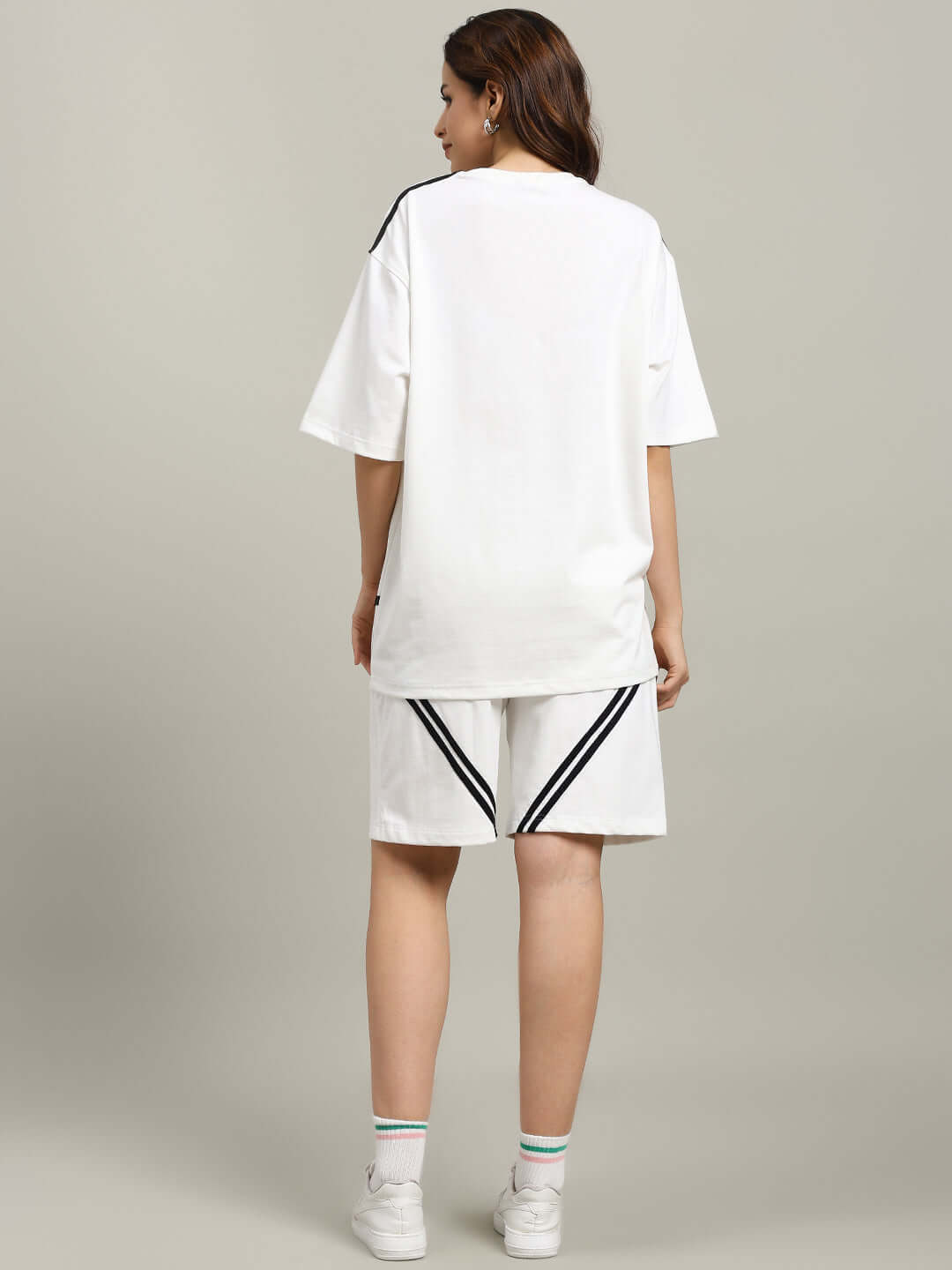 Back view of WOMEN'S STAR JUMPER SUMMER CO-ORD SET OFF WHITE made with premium cotton fabric.