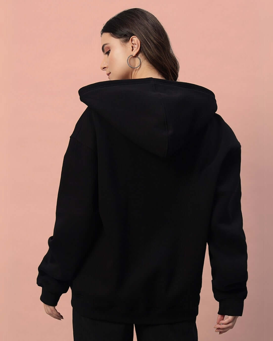 WOMEN TWO FOLD ZIPPER HOODIE BLACK - WOMEN'S HOODIE