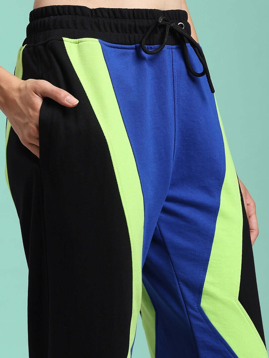 WOMENS ULTRA COLORBLOCK RELAXED-FIT JOGGERS BLUE-BLACK with striking blue and black design for bold athleisure style.