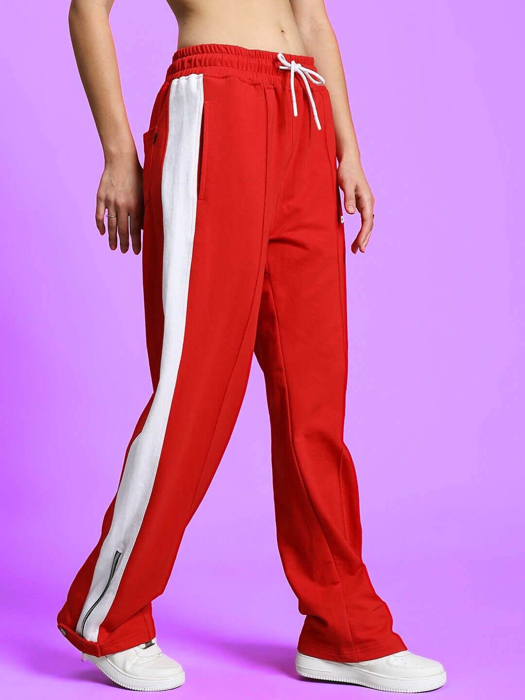 Women's Wonder Slit Zipper Joggers in Red-White, Customizable Fit, Made-to-Order by DUDS, Comfortable Athletic Wear