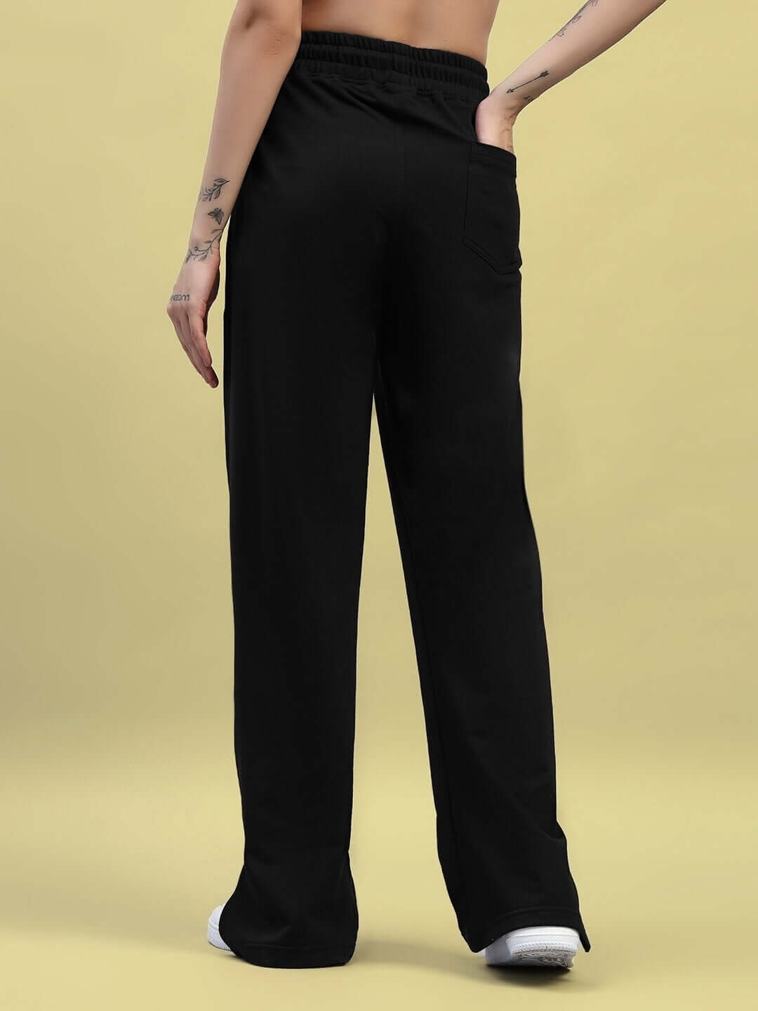 Back view of Women's Zion Relaxed Fit Co-Ord Set in black, featuring elasticated waistband and relaxed fit joggers with drawstring.
