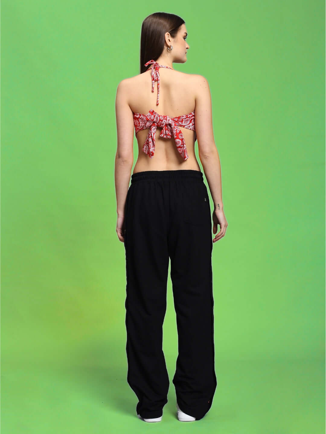 Back view of WOMEN'S ZIVA CO-ORD SET RED-BLACK showcasing bold design and comfort.