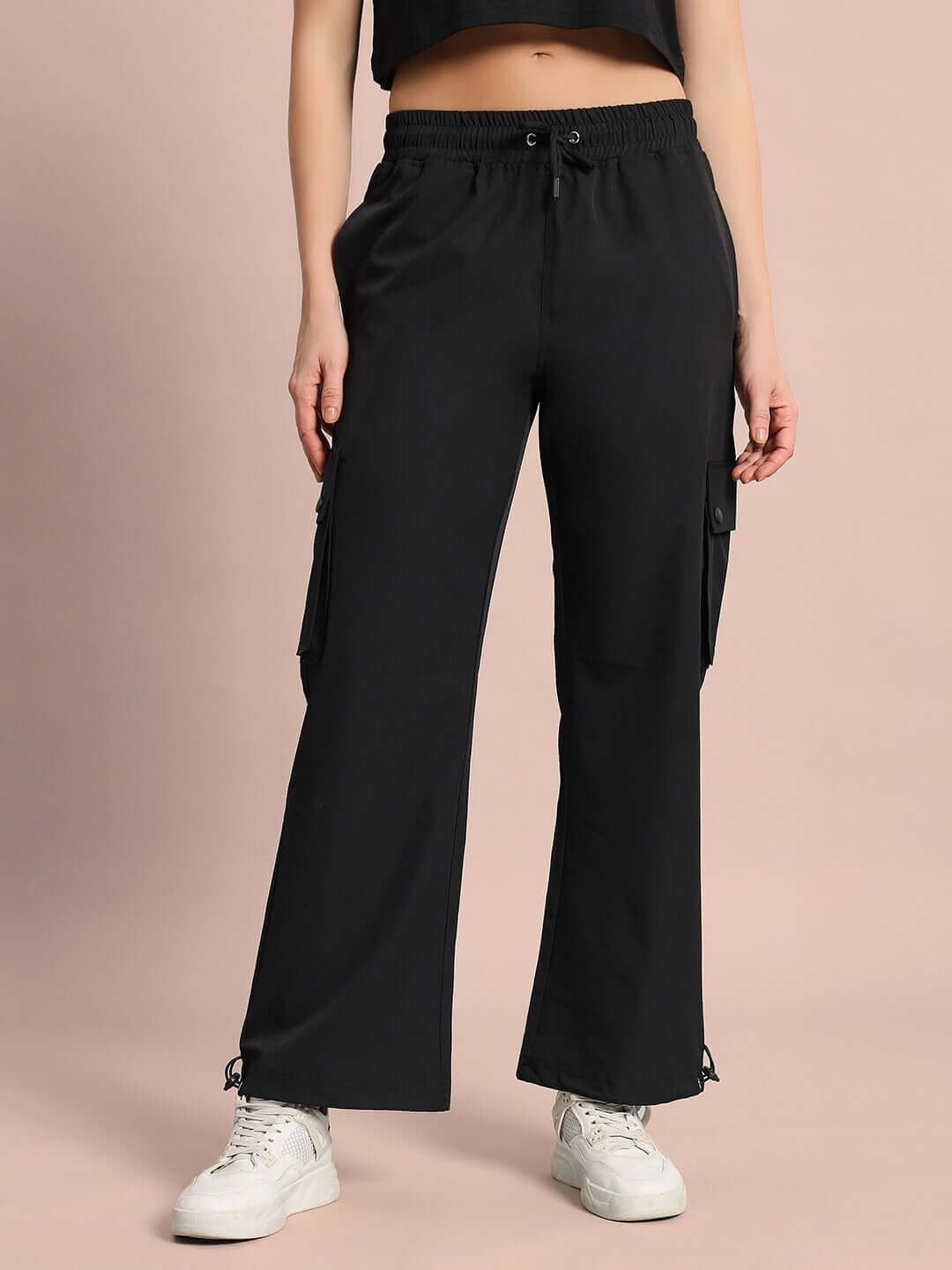 Stylish black Women's Nova Relaxed Fit Cargo Pants with customizable size option, featuring comfortable and practical design.