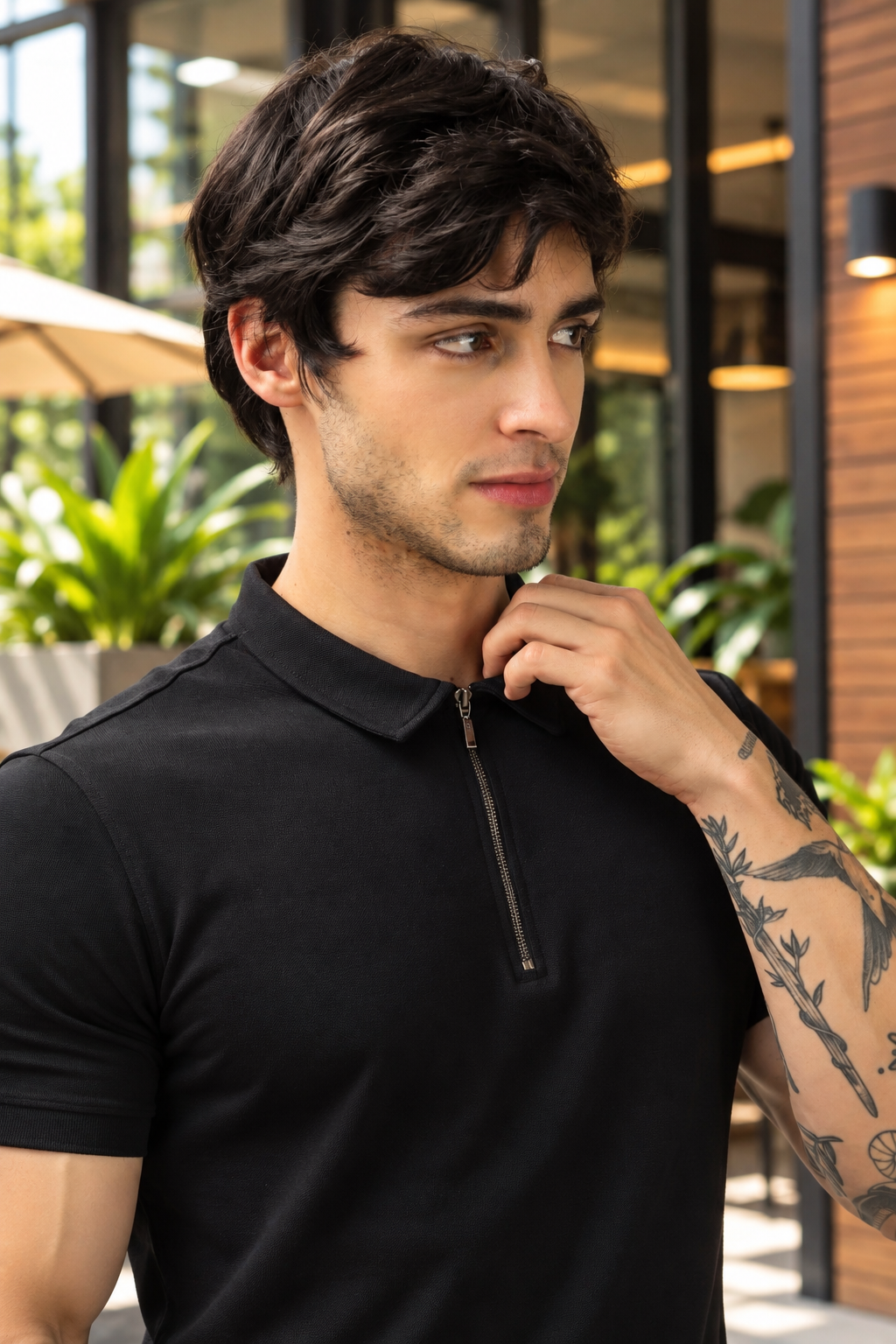ZIPPER POLO NECK ZIPPER T-SHIRT BLACK - Wearduds, view 4