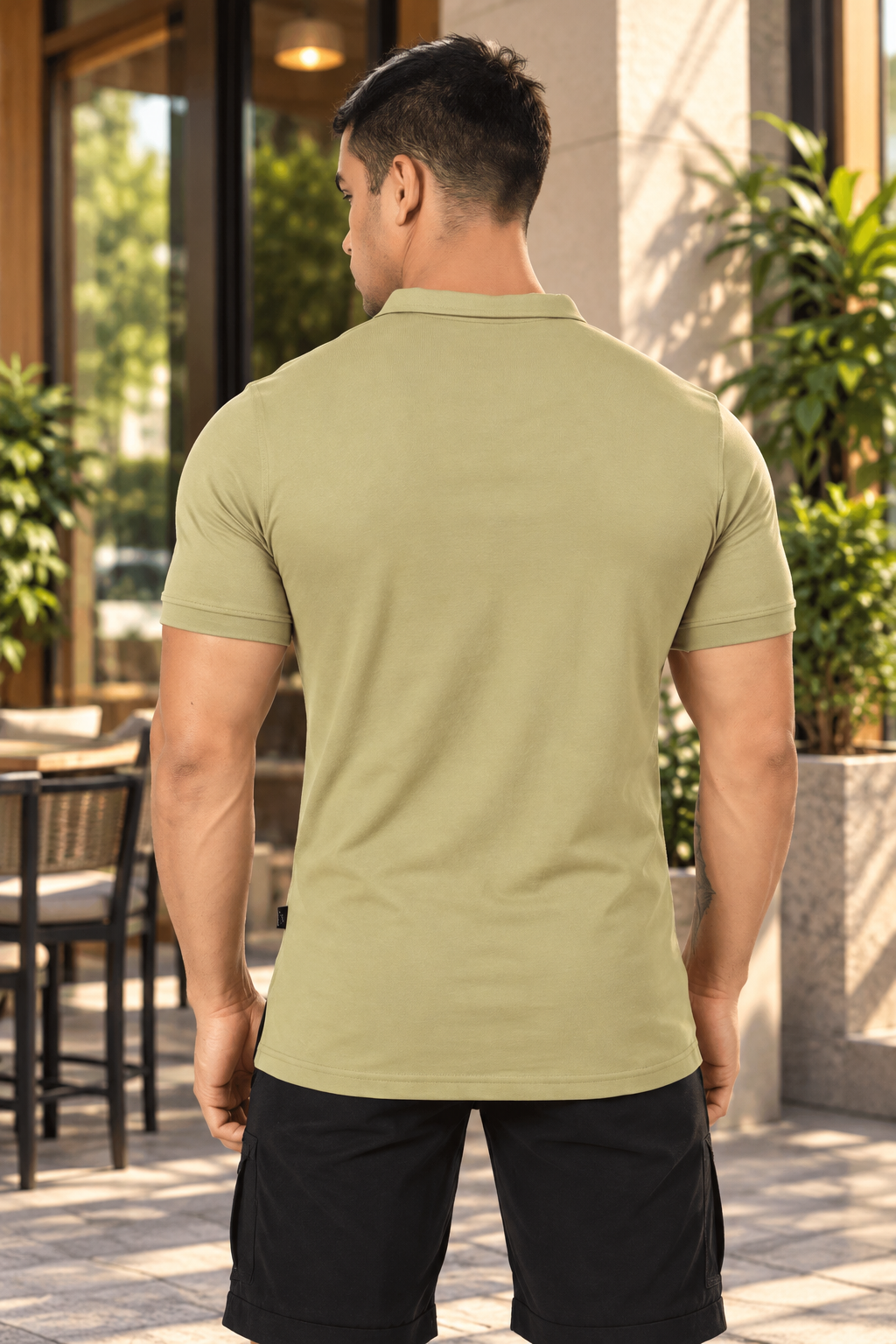 ZIPPER POLO NECK ZIPPER T-SHIRT GRAVEL GREEN