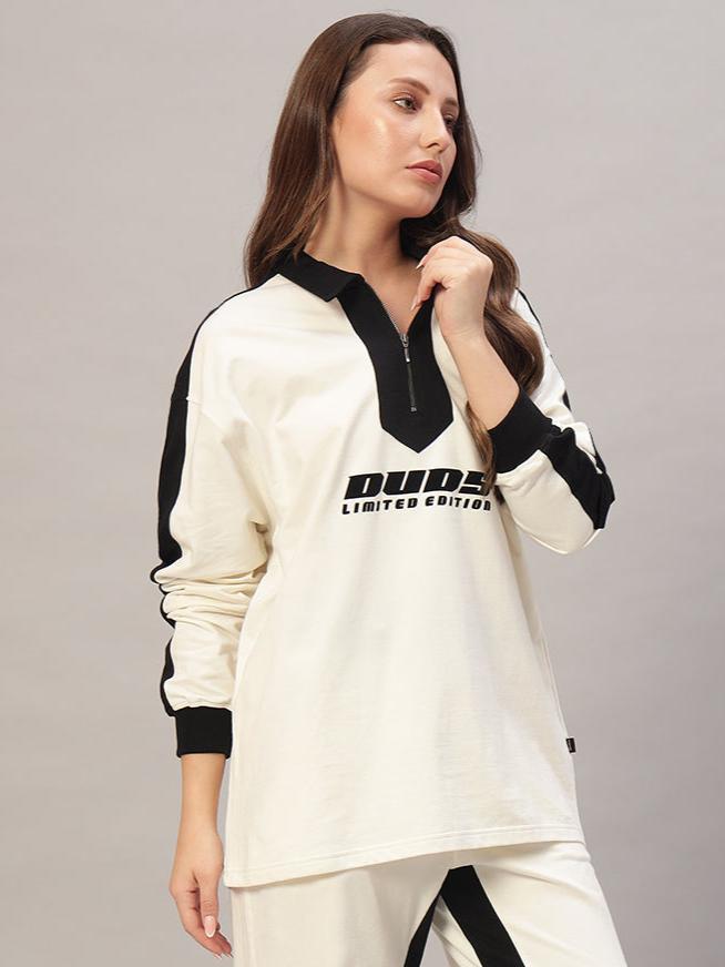 Women's Splinter Oversized Sweatshirt (Off White-Black)
