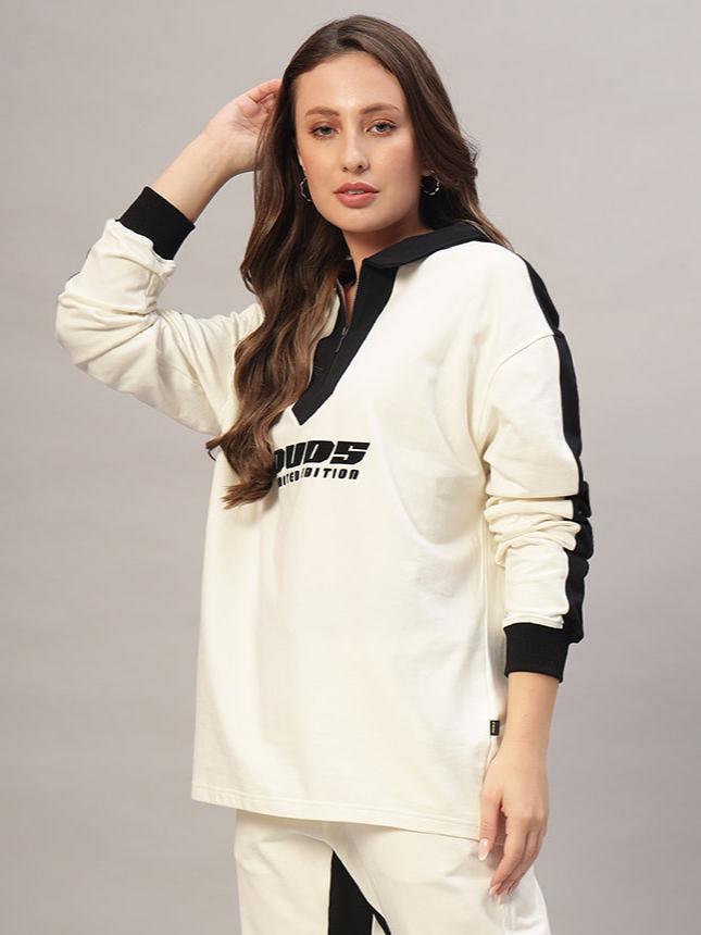 WOMEN'S SPLINTER OVERSIZED SWEATSHIRT (OFF WHITE-BLACK)