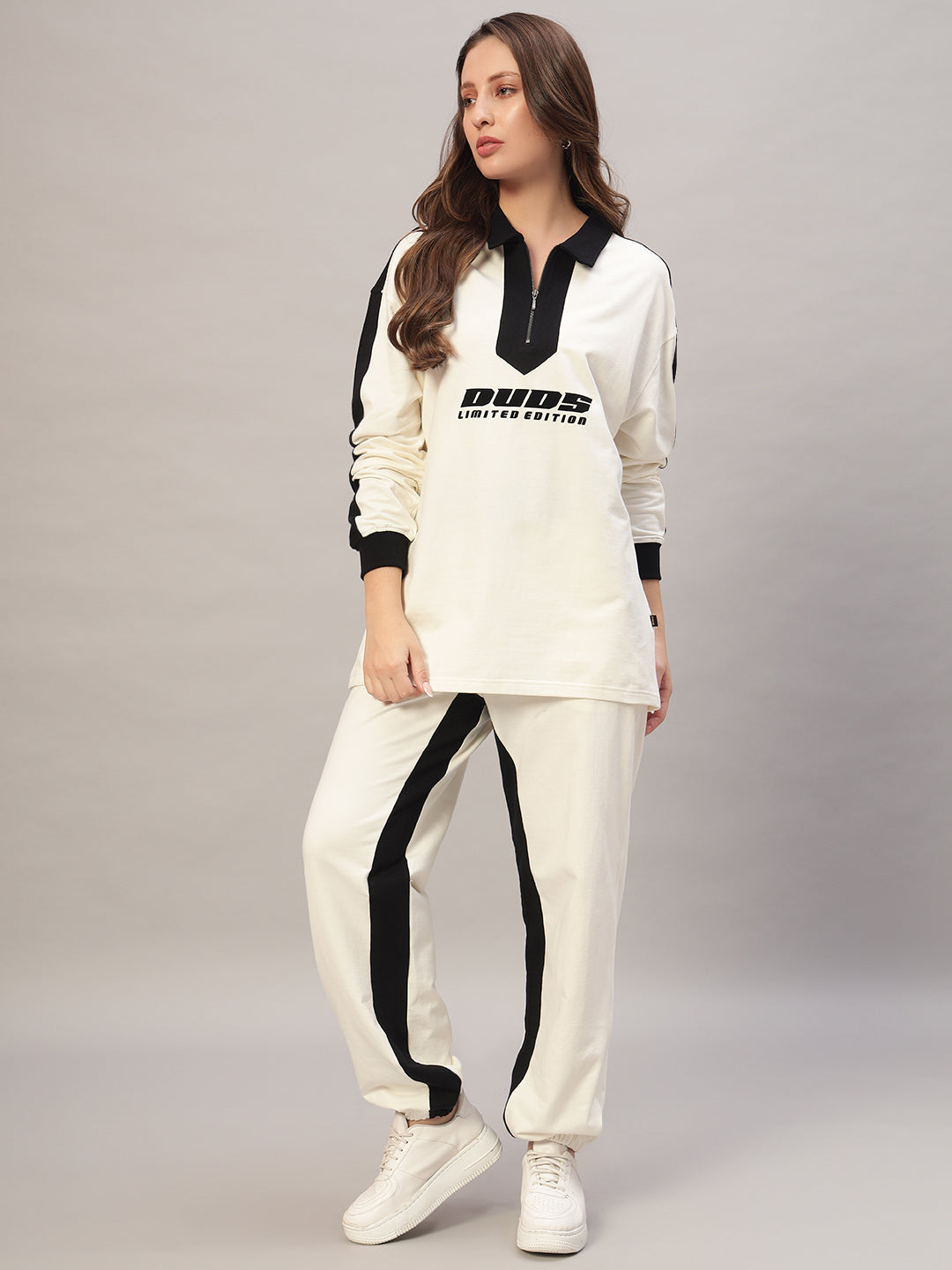 Women's Splinter Oversized CO-Ord Set (Off White-Black)