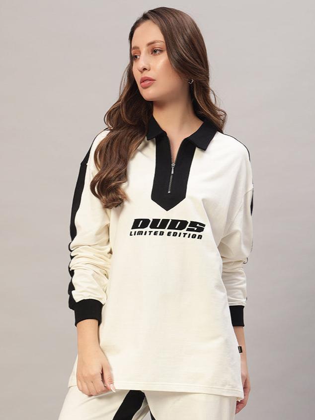 Women's Splinter Oversized Sweatshirt (Off White-Black)