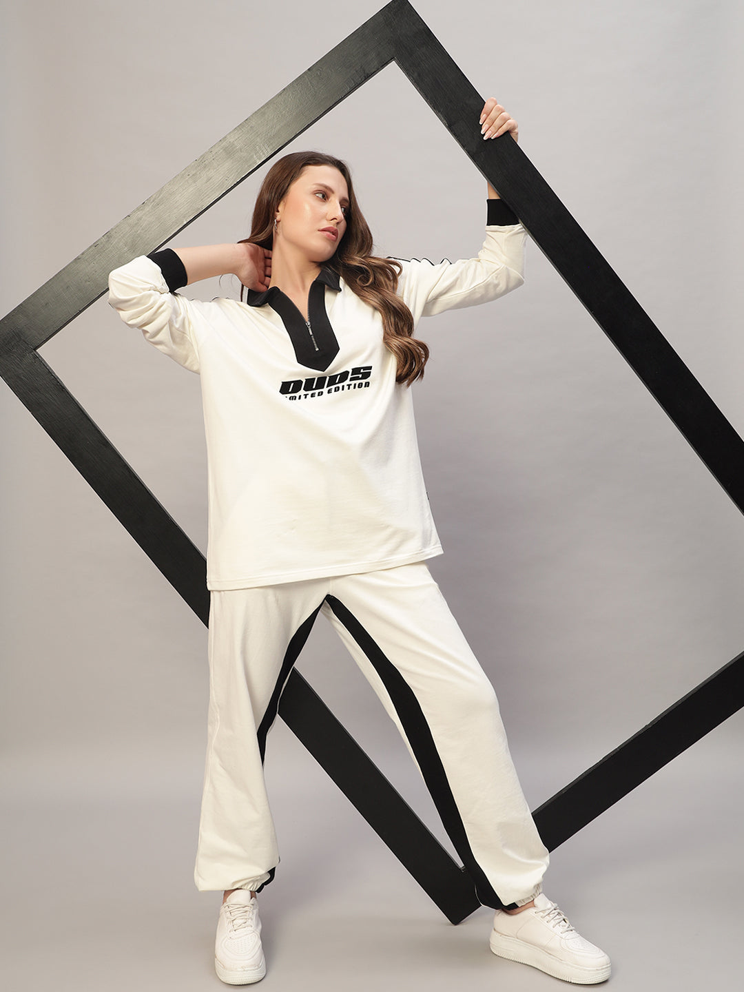 Women's Splinter Oversized CO-Ord Set (Off White-Black)