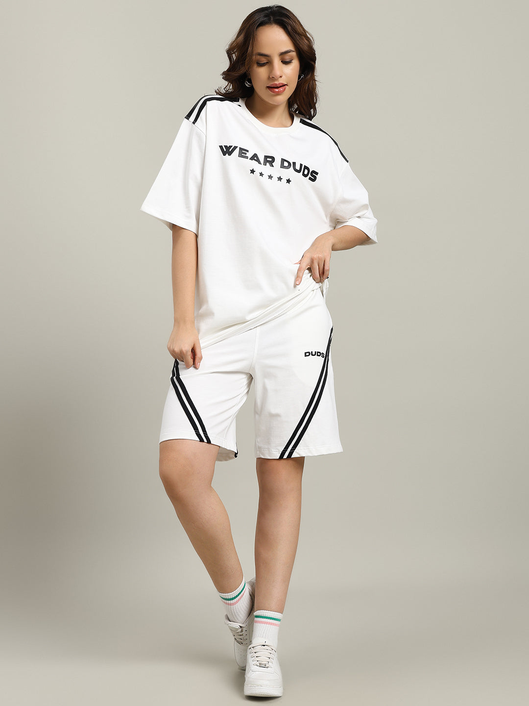 WOMEN'S STAR JUMPER SUMMER CO-ORD SET (OFF WHITE)
