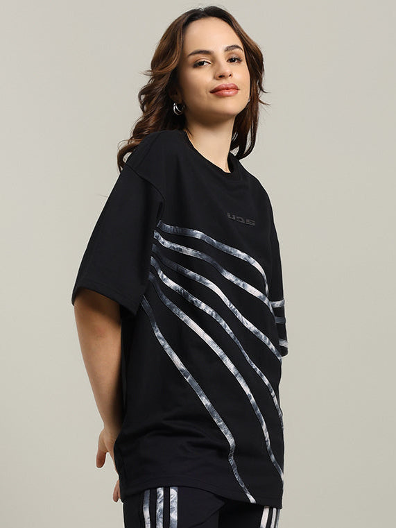 WOMEN'S FLICKER DESIGNER OVERSIZED T-SHIRT (BLACK)
