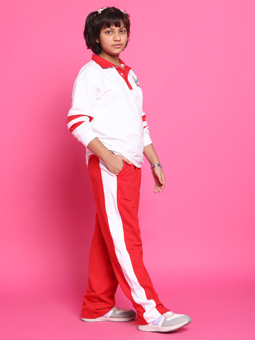 STITCH OVERSIZED CO-ORD SET FOR BOYS & GIRLS (WHITE-RED)