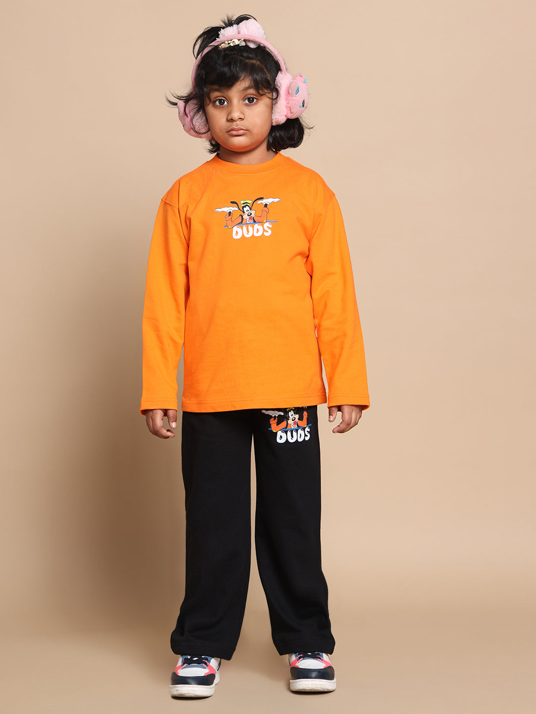 Goofy Co-Ord Set For Boys & Girls (Orange-Black)