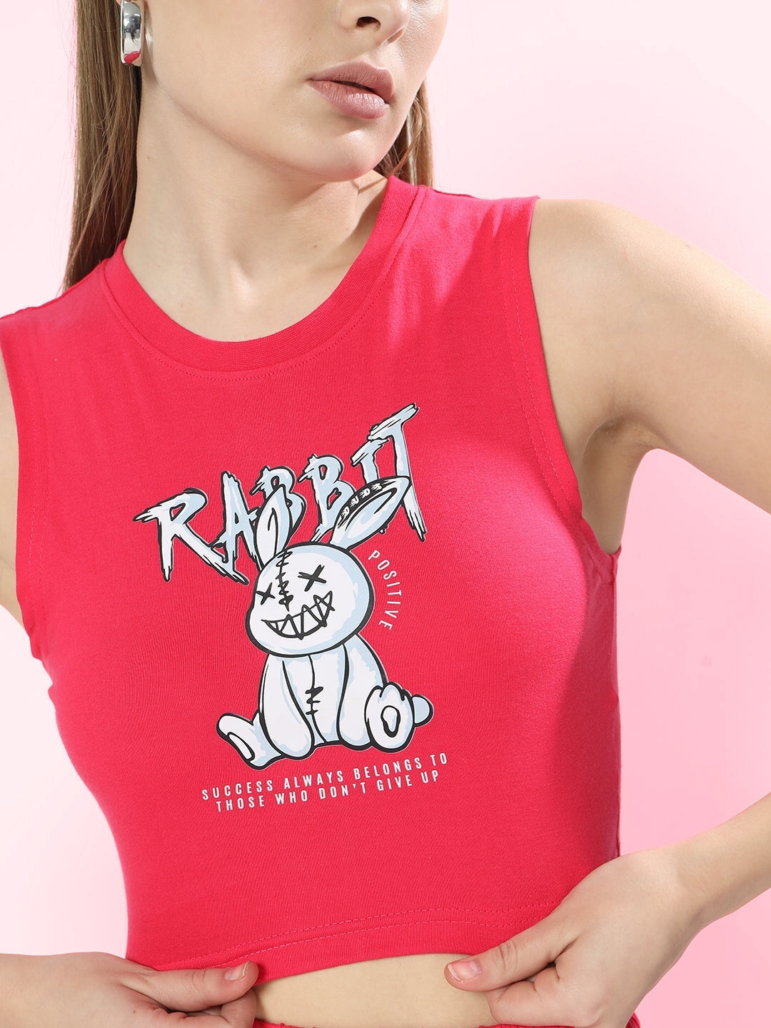 Women's Positive Rabbit Co-Ord Set with Print (Pink)