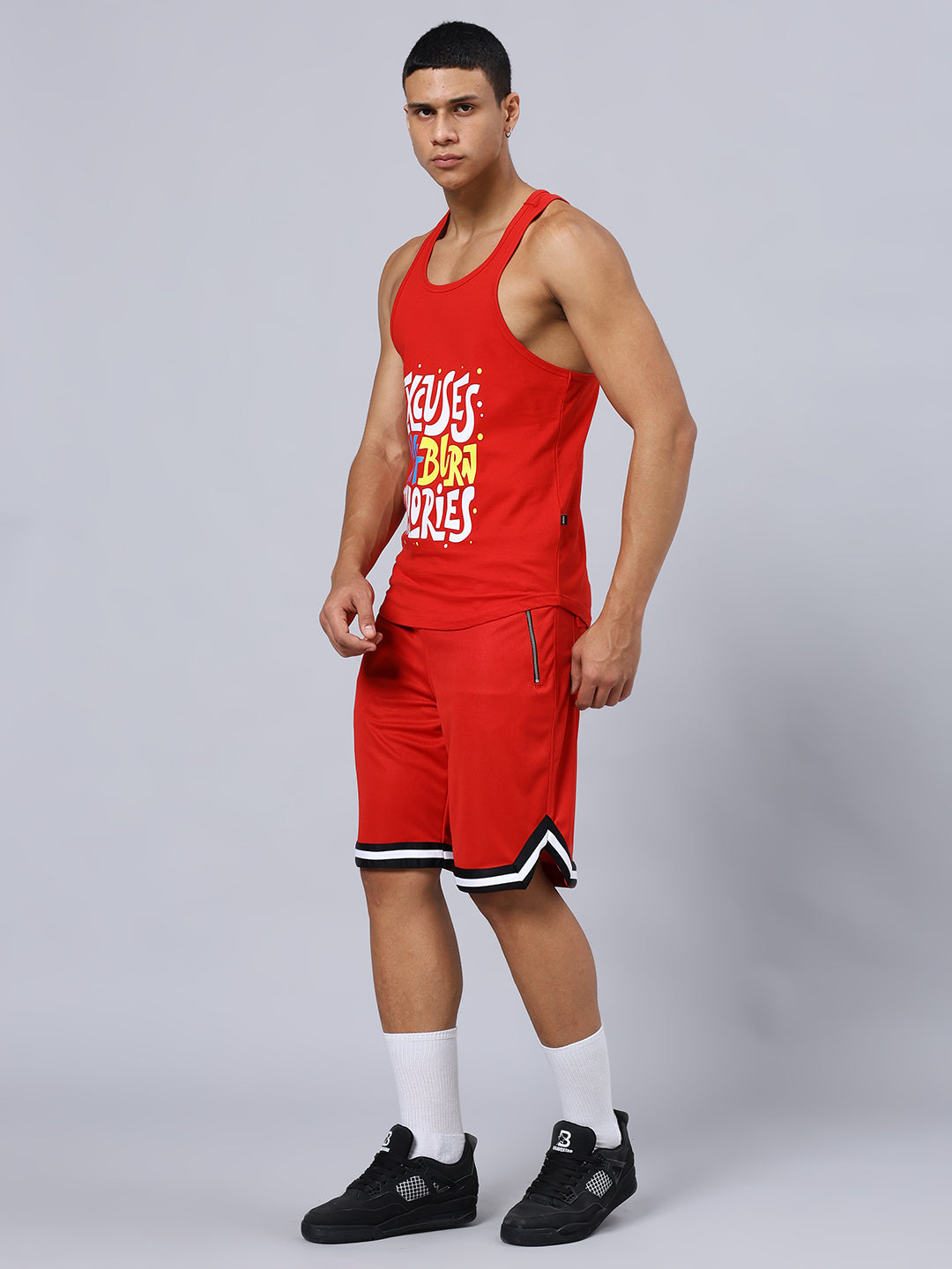 EXCUSES DON'T BURN CALORIES PRINTED GYM CO-ORD SET (RED)