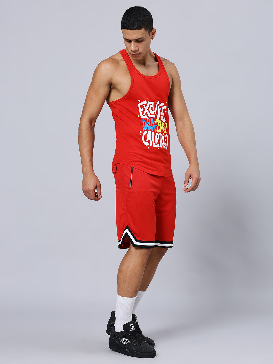 EXCUSES DON'T BURN CALORIES PRINTED GYM CO-ORD SET (RED)