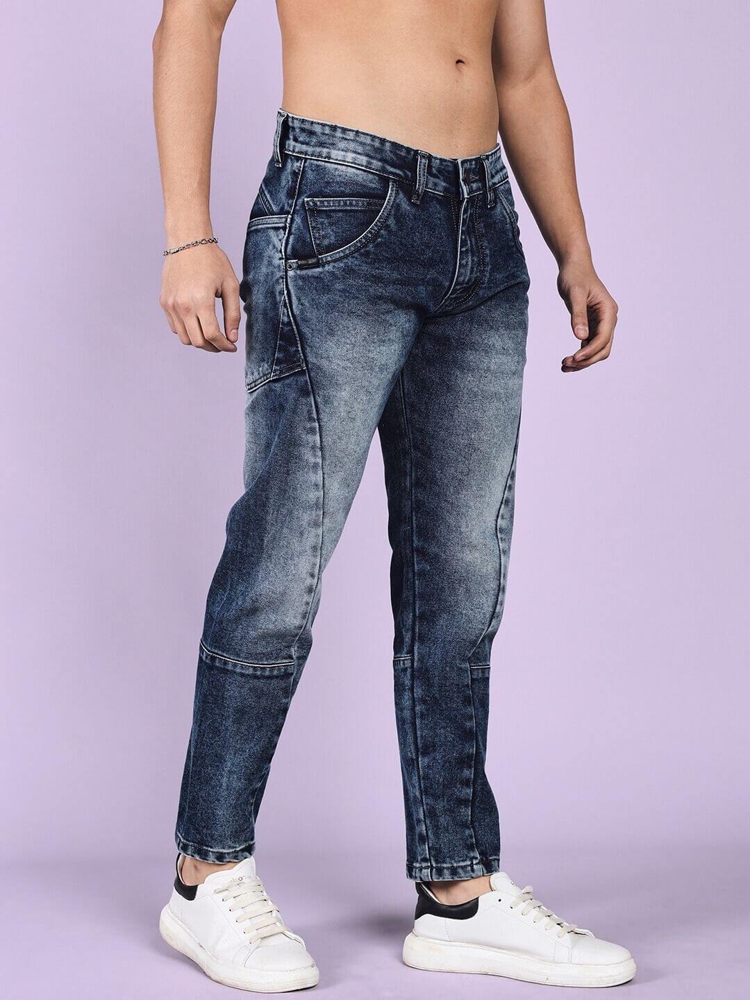 Lapis faded regular fit denim jeans in blue, front view. Casual style for men with comfortable fit and faded design.