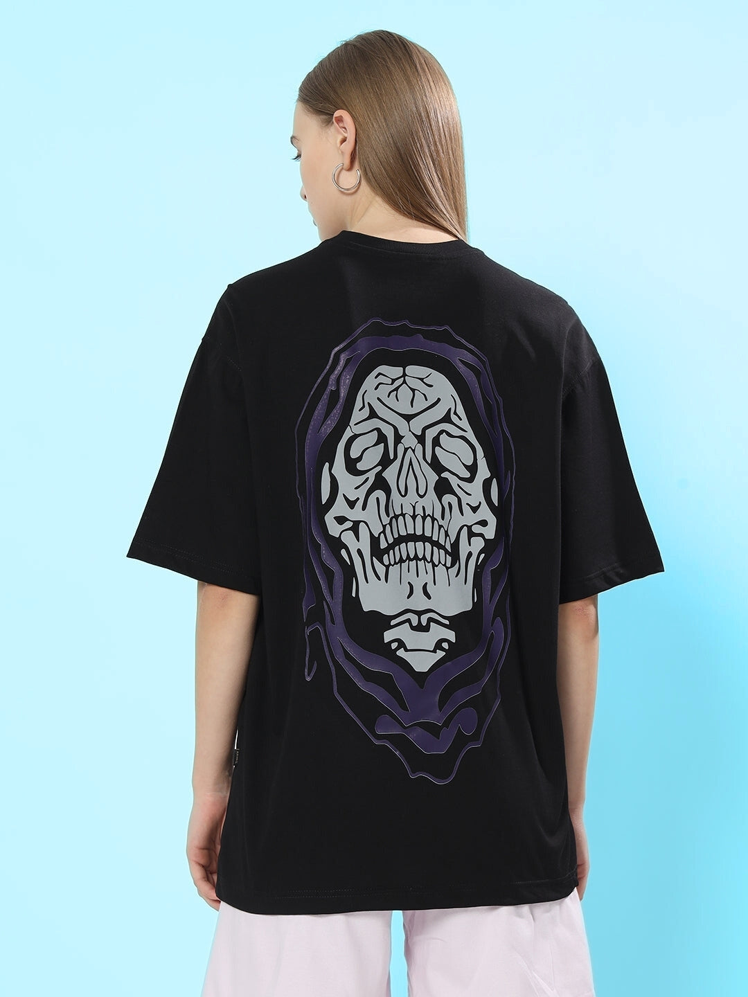 Women's Poison Skull Reflector Over-Sized T-Shirt (Black)