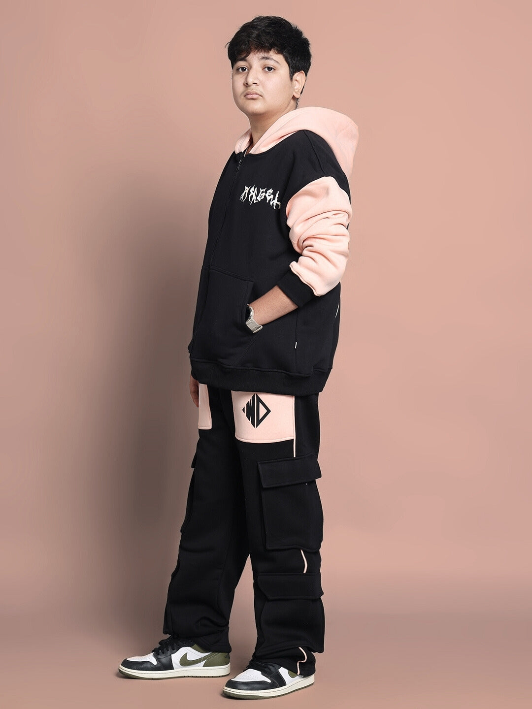 ANGEL WINGS OVERSIZED HOODIE BOYS & GIRLS (BLACK-BEIGE)