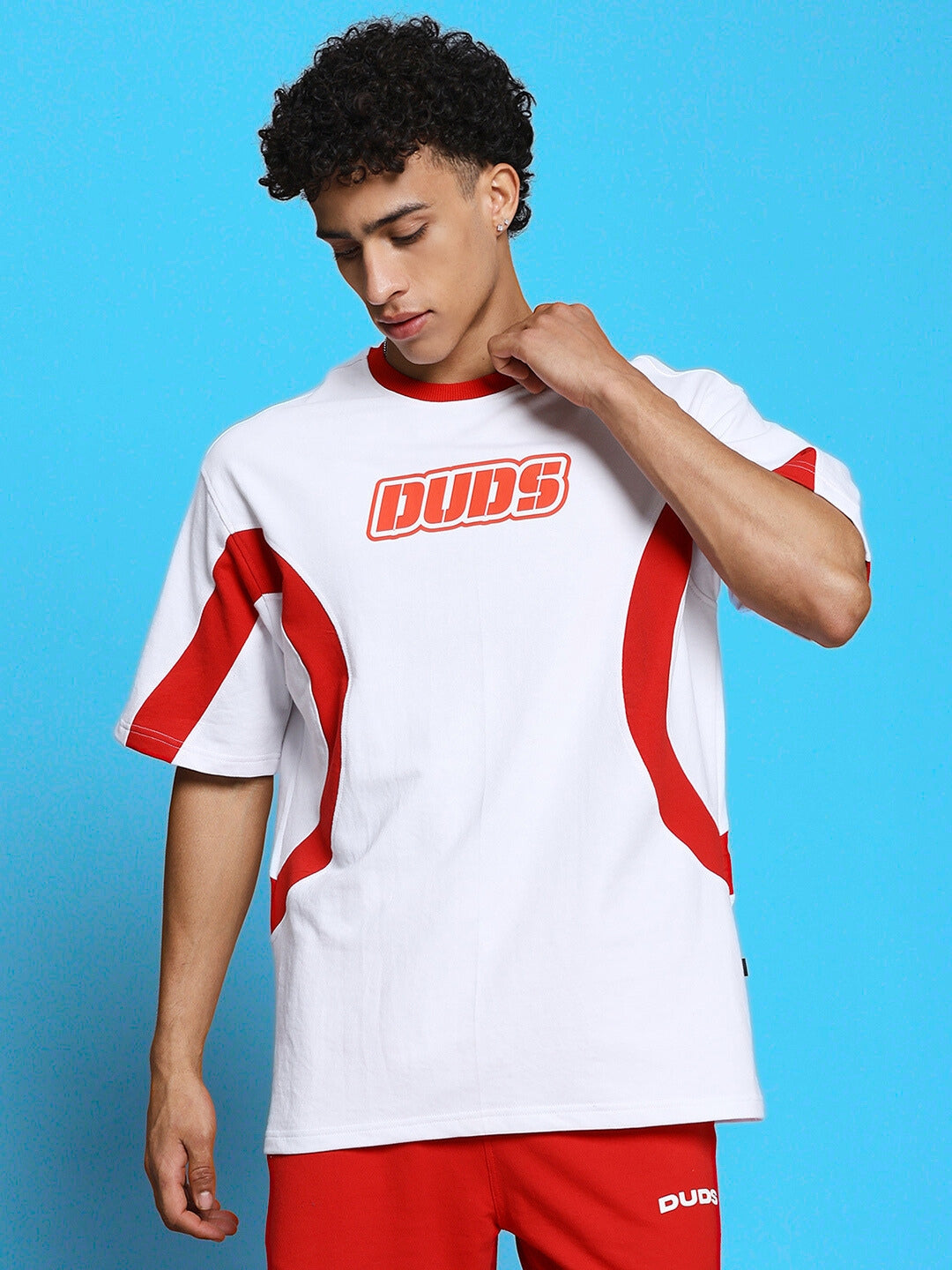 EZEL RELAXED FIT CO-ORD SET (WHITE-RED)