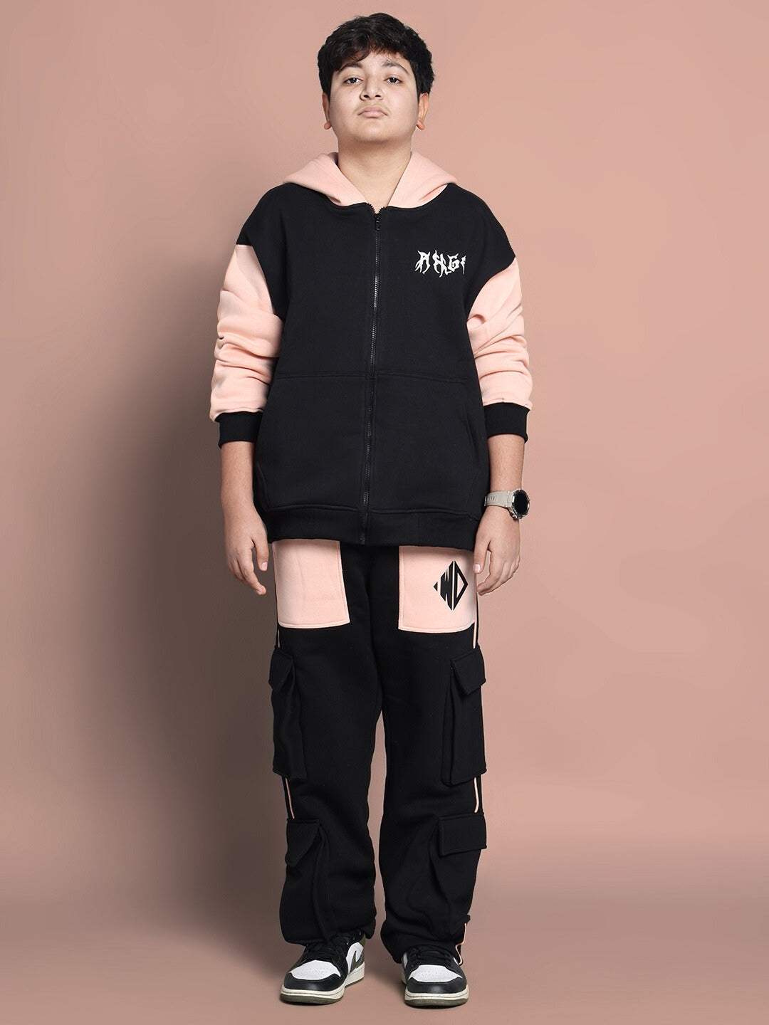 ANGEL WINGS OVERSIZED HOODIE BOYS & GIRLS (BLACK-BEIGE)
