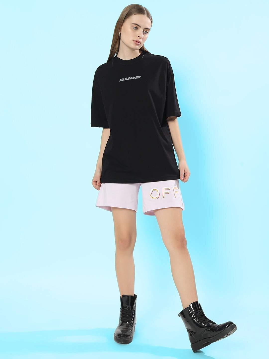 WOMEN'S POISON SKULL REFLECTOR OVER-SIZED T-SHIRT (BLACK)