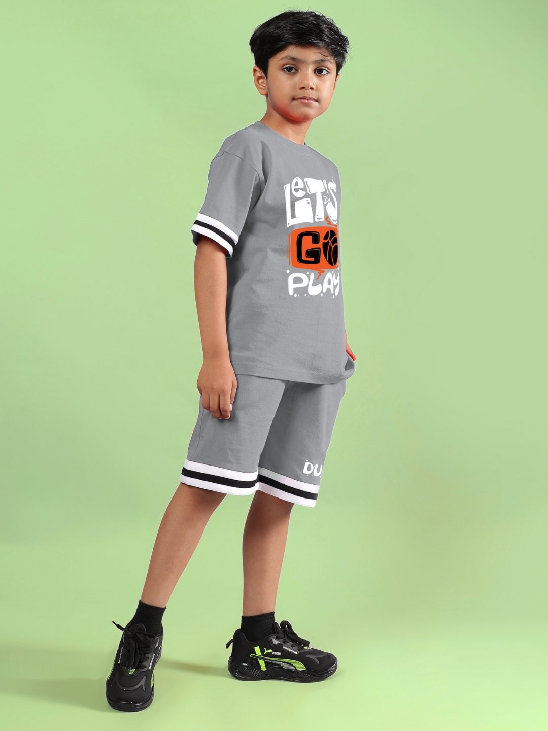 LETS GO PLAY PRINTED CO-ORD FOR BOYS & GIRLS (GREY)