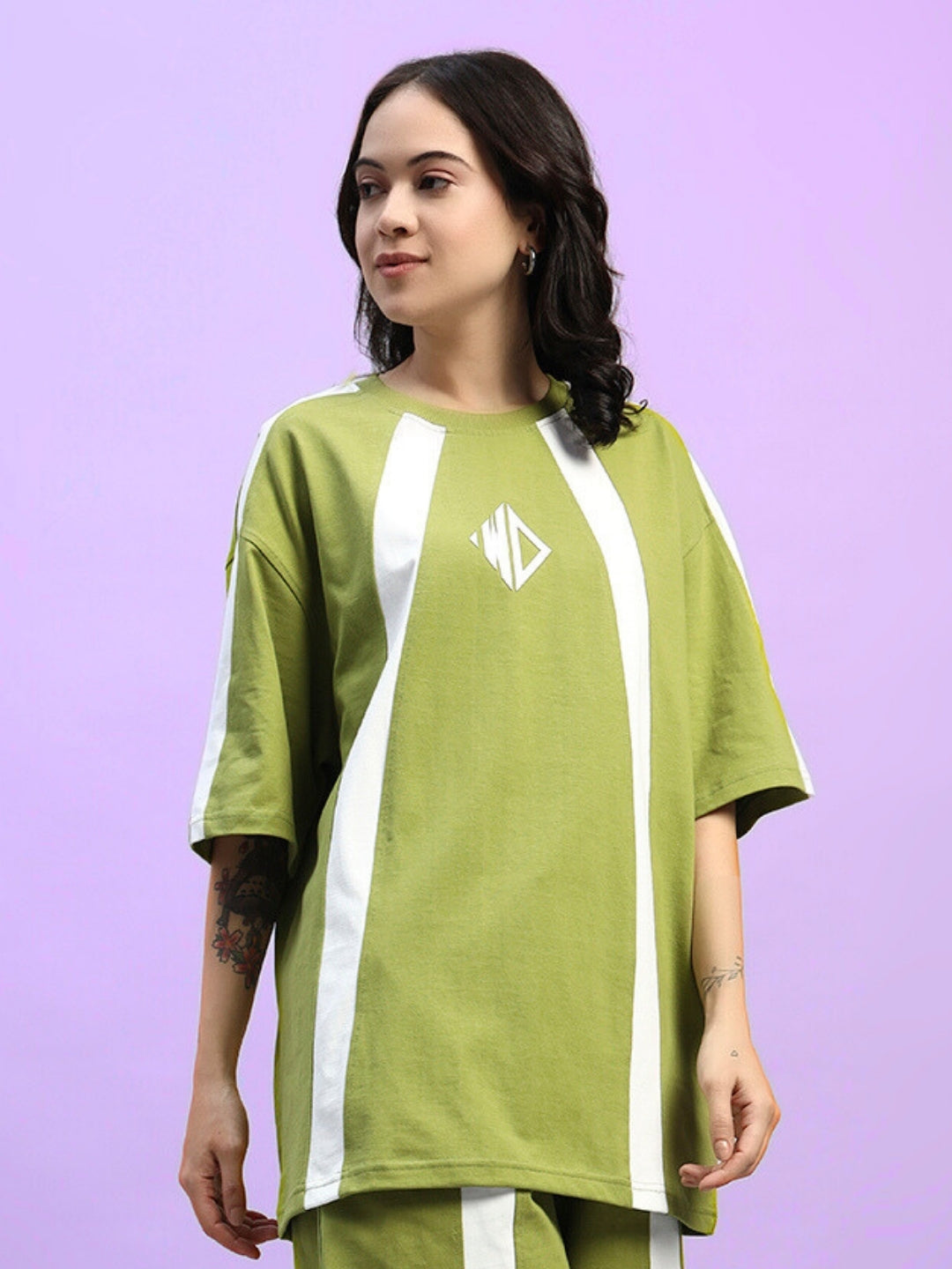 WOMEN'S WIDELINE OVER-SIZED T-SHIRT (OLIVE GREEN)