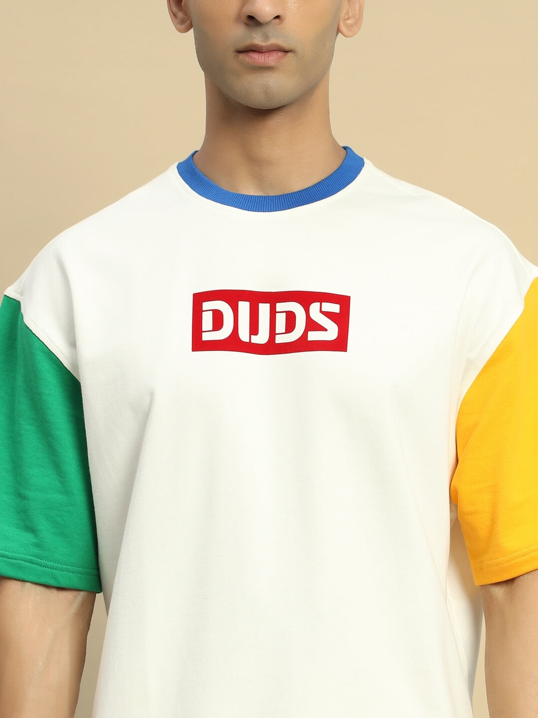 CHROMA COLOR BLOCKED OVERSIZED T-SHIRT (OFF WHITE)