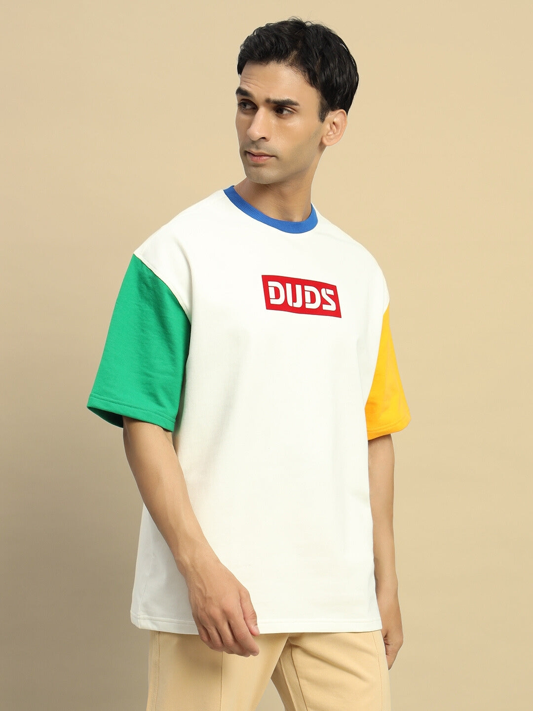 CHROMA COLOR BLOCKED OVERSIZED T-SHIRT (OFF WHITE)